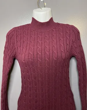 Hollister Sweater Dress Womens Small Red Cable Knit Mock Neck Bodycon Short thumbnail 1