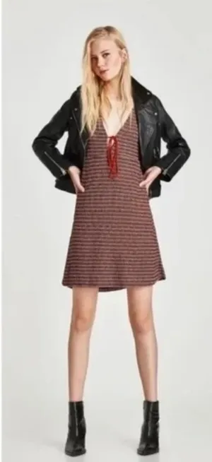 Zara Stripe Tweed Short Sleeve Dress Size Small thumbnail 1