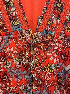 FREE PEOPLE Cassis Printed Chiffon Dress Red‎ Orange Paisley Floral XS Maxi thumbnail 3