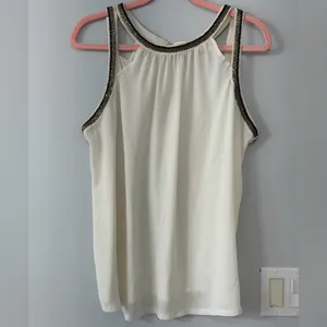 Express Beaded Tank Top Cream Sleeveless Blouse Size XL (A6) thumbnail 2