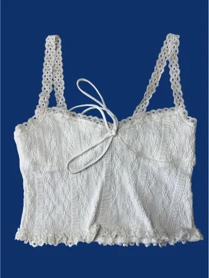 Edikted White Lace Crop Top with Adjustable Straps XS thumbnail 1