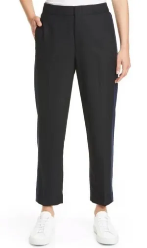 Club‎ Monaco Ryanne Pants Size 4 Black Wool Tuxedo Stripe Trouser Dark Academia thumbnail 1