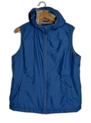L.L. Bean Women's Hooded‎ Fleece Lined Vest Blue Large thumbnail 1