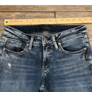 Silver Jeans Co Suki Slim Boot Medium Wash Distressed Jeans 29x33 HEMMED 27.5"‎ thumbnail 7