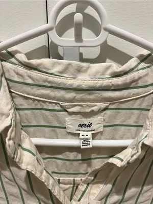 aerie Cream and Green Vertical Stripe Button-Down sleep Shirt NWT thumbnail 4