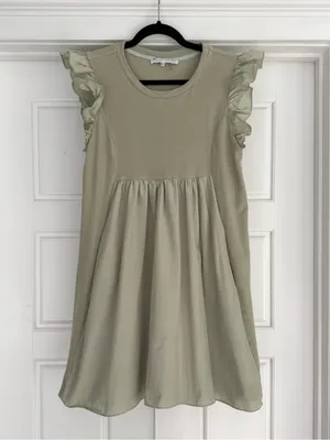 English Factory Mixed Media Mini Ruffle Sleeve Media Dress, Sage - Medium thumbnail 3