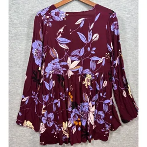 Free People Bella Tunic Purple Long Sleeve Boho‎ Blouse Womens Size XS thumbnail 6