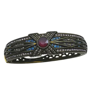 Heidi Daus Conscious Coupling Art Deco Purple Blue Crystal Hinged Bracelet‎ thumbnail 2