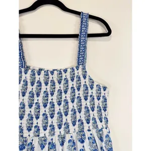 Playa Lucila Maxi Dress Blue Smock Border Tiered Sleeveless Sundress Boho Large thumbnail 10