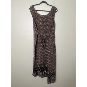 Vintage Looking Good Maxi Dress Safari Giraffe Elephant Asymmetric Tie Back 1X‎ thumbnail 12