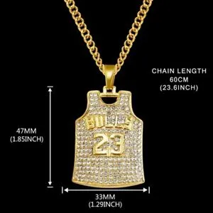 23 Chicago Bulls Michael Jordan NBA Jersey Necklace - Gold Colored - Rhinestone thumbnail 5