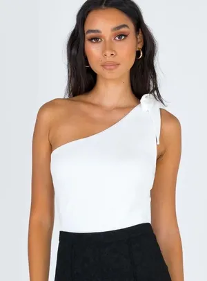 Princess Polly One Shoulder Bow Tie White Bodysuit thumbnail 1