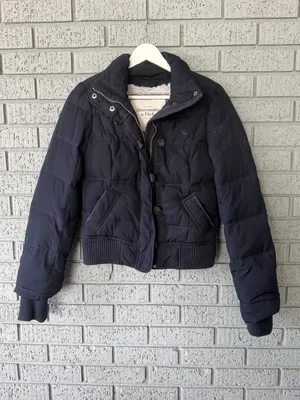 Vintage Y2K Abercrombie & Fitch Faux Fur Lined Down Puffer Jacket Navy Blue XS thumbnail 2