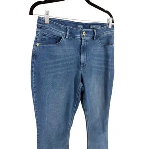 J. Jill Kick Flare Ankle Jeans 8 Blue Distressed Raw Hem High Rise Cropped Denim thumbnail 2