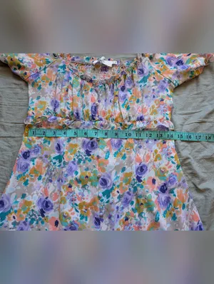 Astr The Label Floral Ballon Sleeve Midi Dress Medium Purple/White thumbnail 6