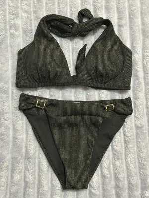 Black Metallic Halter Bikini Set - Women Swim thumbnail 1