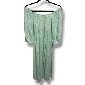 Billabong Mint Green Daisy Floral Smocked Off Shoulder Maxi Dress NWT Size Large thumbnail 2