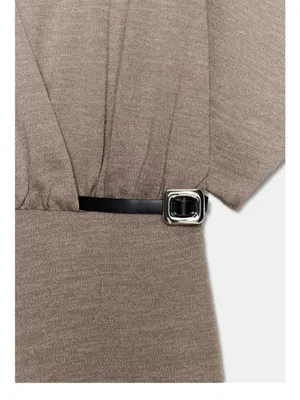 Zara Taupe Kimono-Sleeve Midi Dress with Black Belt thumbnail 3