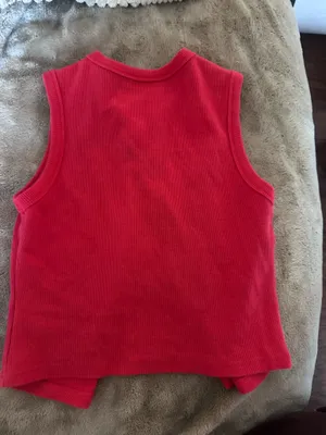 Edikted red “Basel front button up tank” sweater cardigan thumbnail 4