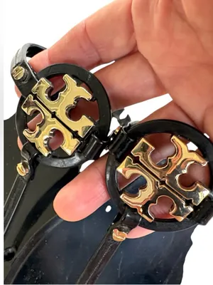 EUC Tory Burch Mini Miller Jelly Sandals Black Gold Size 10 Retail $125.00 thumbnail 4
