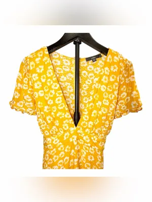 LULUS Women’s Garden Explorer Mustard Yellow Floral Print Mini Dress Size XXS thumbnail 5