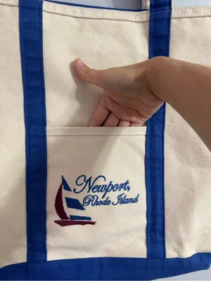 Newport Rhode Island Canvas Tote Bag with Navy Trim Preppy Coastal Vibes thumbnail 6