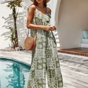 Bohemian Light Green Jumpsuit with Ruffles – XL thumbnail 2