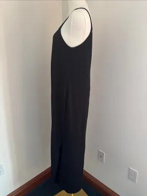 Mimi Maternity Black Slip Maxi Dress with Thin Straps thumbnail 3