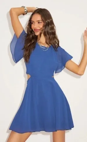 NWT Lulus Blissful Love Blue Cutout Mini Skater Dress Party Night Out Size M thumbnail 1