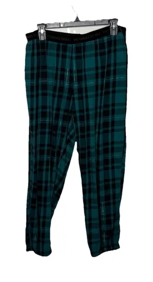 Victorias Secret Pajama Green Black Flannel Jogger PJ Pants Size large Womens thumbnail 1