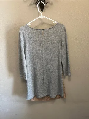 dolan Beige Crochet-Front Long Sleeve Dress with Gray Raglan Sleeves thumbnail 3