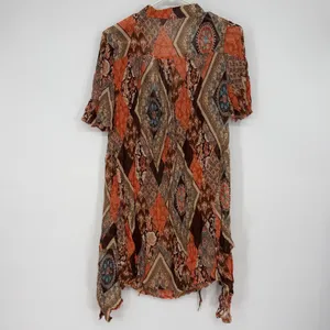 Pretty Angel‎ Sheer Large Orange Brown Paisley Boho Sharkbite Hem Tunic Top NWT thumbnail 2