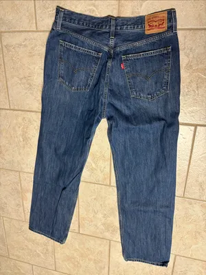 Levi “Low Pro Straight” Distressed Jeans in Dark Blue thumbnail 7