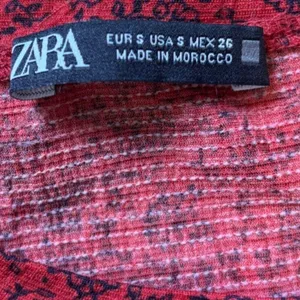ZARA Red Black Dainty Floral 1/4 Sleeves Tiered Maxi Dress Womens Size Small S thumbnail 3