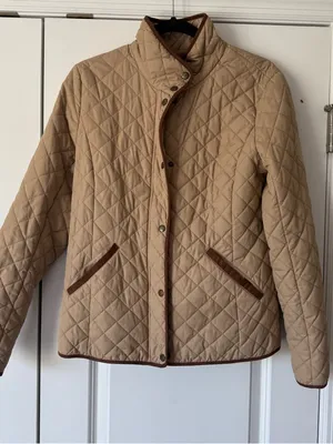 Lauren Ralph Lauren Quilted Tan Puffer Jacket with Brown Trim thumbnail 1