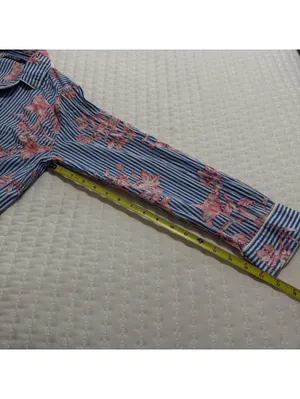 Lauren Ralph Lauren Floral & Stripe Blue Pajama Sleep Shirt Button Up M Medium thumbnail 9