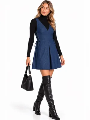 NWT INTERMIX Juniper Denim Chambray Denim Side Lace Up Mini Dress Size 10 thumbnail 3