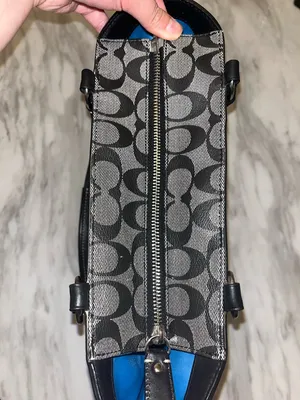 Coach Signature Stripe Tote Black Gray Canvas Leather Shoulder Bag thumbnail 9