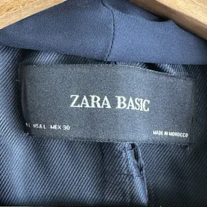 Zara Blazer Sz L Navy Blue Jacket Scarf Tie Women’s Preppy Workwear thumbnail 8