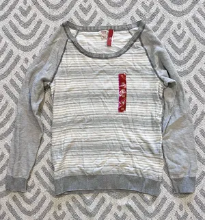 MOSSIMO SUPPLY CO. Light Grey White Striped Raglan Long Sleeve Shirt XXL NWT thumbnail 1
