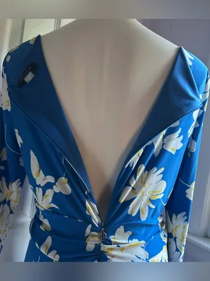 TOMMY HILFIGER Blue & White Floral Draped Midi 3/4th Sleeves Dress Sz 12 thumbnail 9