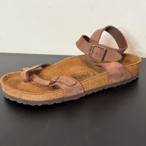 Birkenstock Yara Sandals Mens 9 Womens 11 Brown Leather Ankle Wrap Toe Loop thumbnail 3