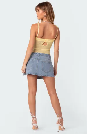 Edikted Mercy Sheer Mesh Bra Top Yellow  — Trendy going out top thumbnail 2