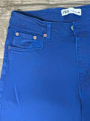 ZARA Women’s Cobalt Blue Flare Jeans Size 10 Raw Hem High Rise Pants thumbnail 8