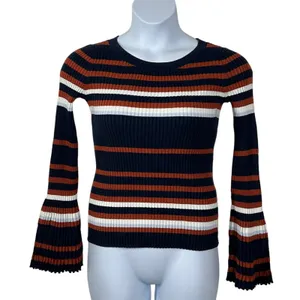 Bar III Striped Ribbed Bell Sleeve Sweater Medium Metallic Knit thumbnail 3