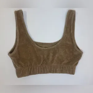 Zara Women’s Terry Sleeveless Crop Beach Neutral Lounge Tank Tan Top Size‎ S thumbnail 3