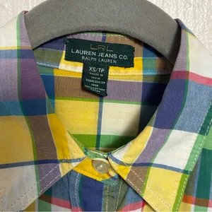 Lauren Ralph Lauren Women’s Shirt Plaid 100% Cotton Button Up Roll Up Sleeves XS thumbnail 3