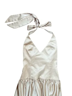 Show Me Your MuMu SMYM Eliza Champagne Luxe Satin Drop Waist Halter Neck Dress thumbnail 3