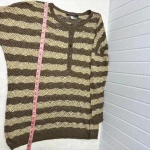 Peruvian Connection Vintage‎ Crochet knit Brown and Cream Striped Sweater Size L thumbnail 9