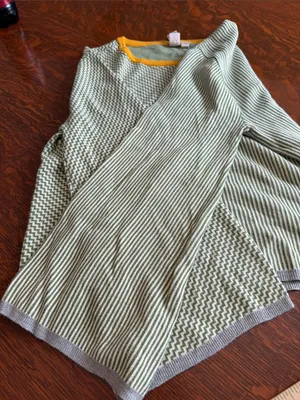 dolan Light Green Striped Long-Sleeve Knit Top with Yellow Trim size medium thumbnail 10